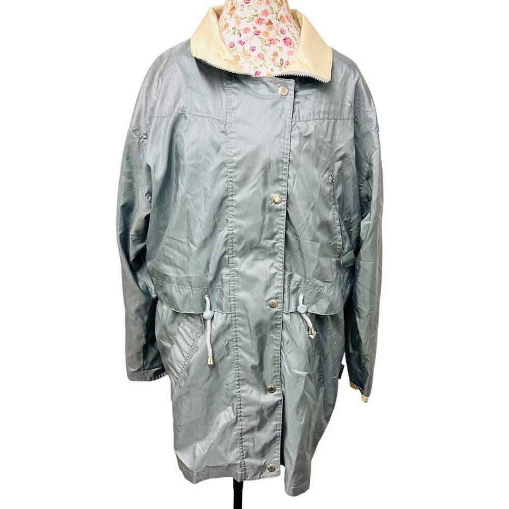 🩶 Innovations by Izzi Silver 90s WindbreakerTrench Coat L Retro Minimalist Chic